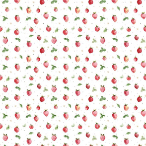 Strawberries & Greens//White with Dots - Small Scale