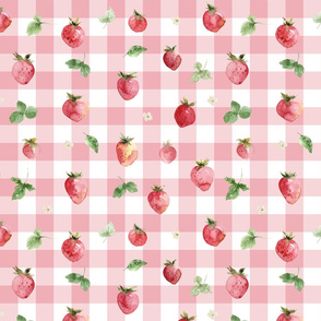 Strawberries & Greens//Pink Gingham - Med Scale