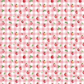 Strawberries & Greens//Pink Gingham - Small Scale