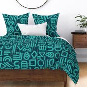 Brushstroke glyphs and shapes - Teal tone on tone - jumbo