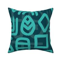 Brushstroke glyphs and shapes - Teal tone on tone - jumbo