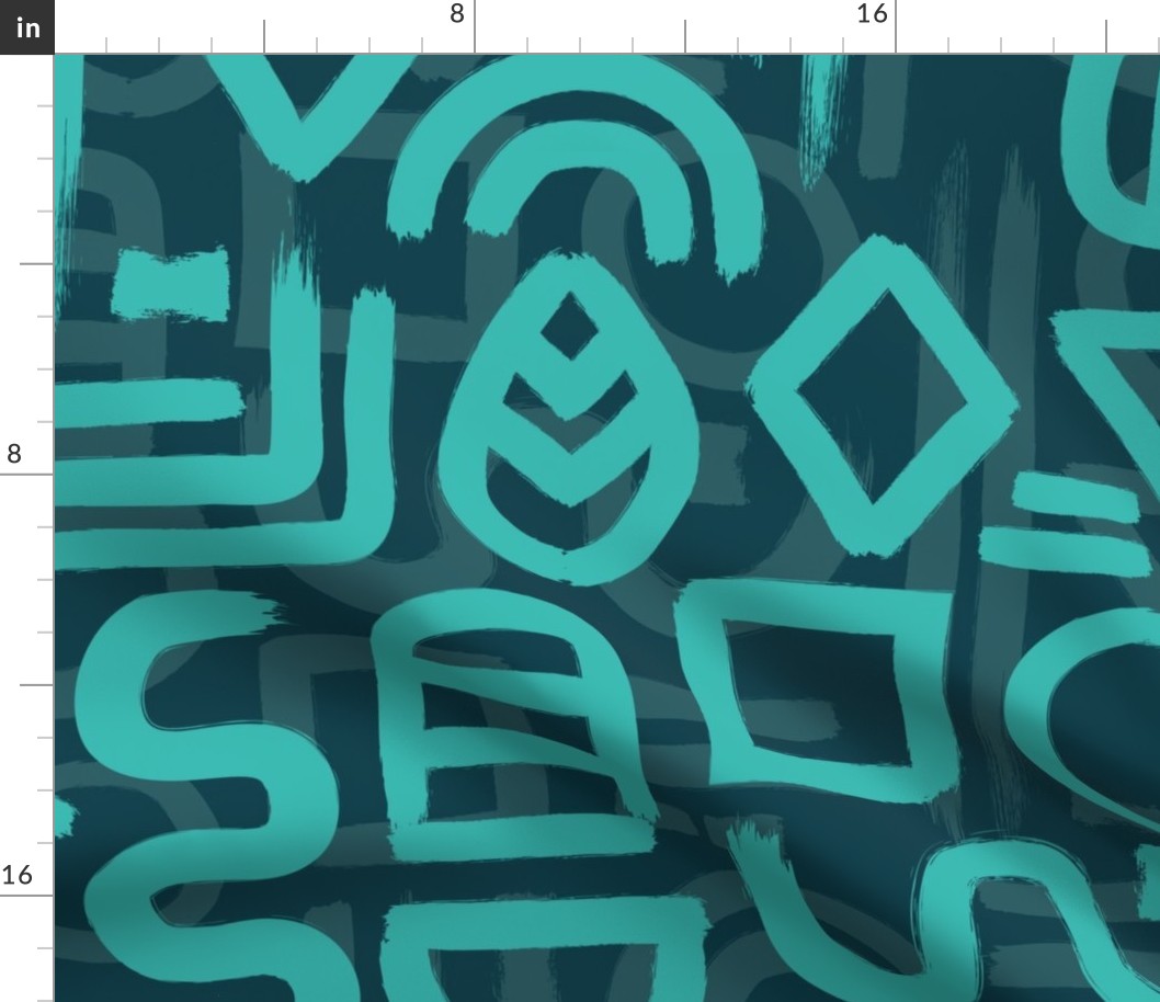 Brushstroke glyphs and shapes - Teal tone on tone - jumbo