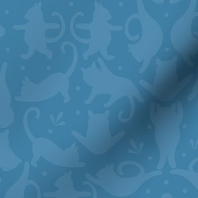 Cat Yoga Damask - blue background with shadows coordinate - XLarge Scale 