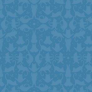 Cat Yoga Damask - blue background with shadows coordinate - XLarge Scale 