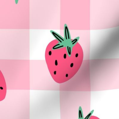 Summer Strawberry Gingham - extra large scale