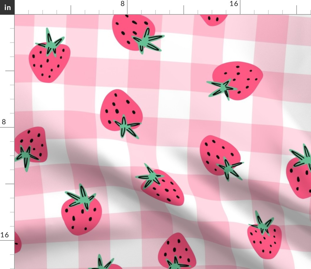 Summer Strawberry Gingham - extra large scale