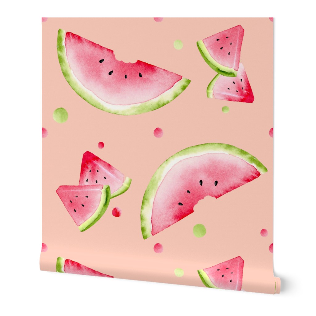 watermelon picnic watercolor pattern medium scale