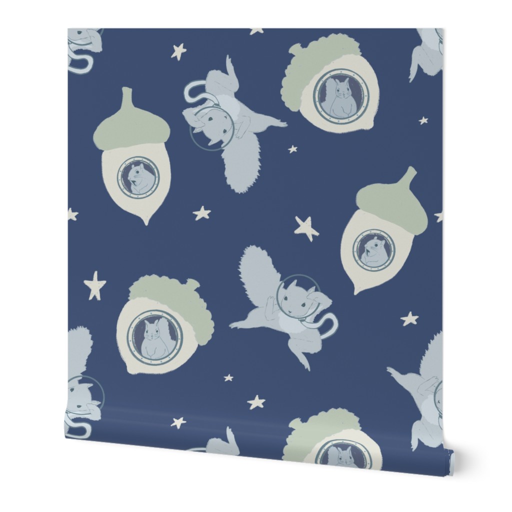 squirrels in space blue pattern