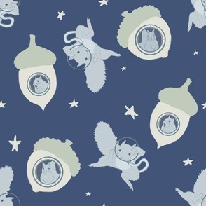 squirrels in space blue pattern