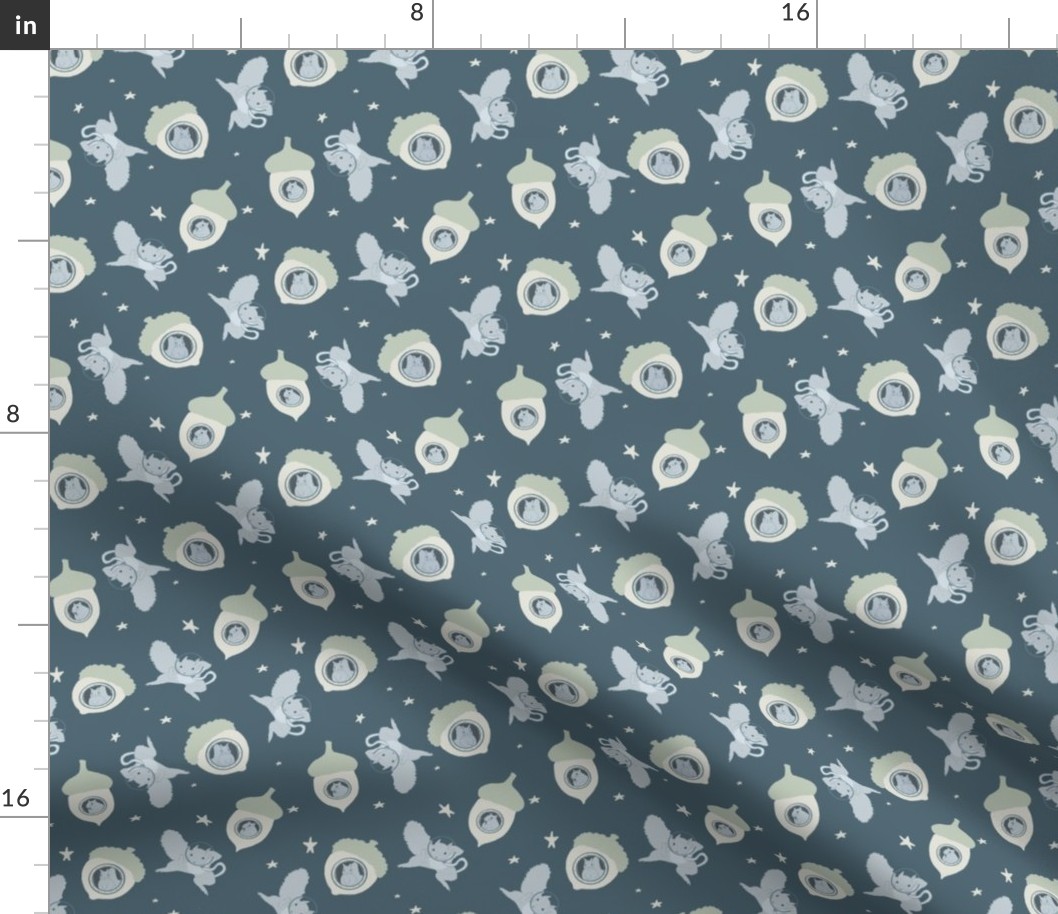 squirrels in space green pattern