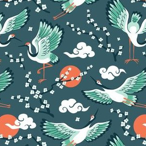 Japanese cranes pattern (large scale)