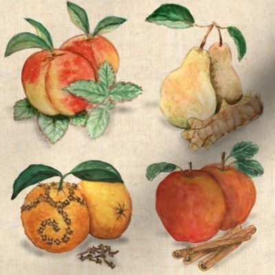 Watercolor Fruit Pears Peaches Oranges Apples and Friends