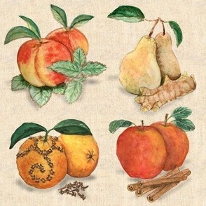 Watercolor Fruit Pears Peaches Oranges Apples and Friends