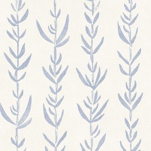 Bamboo Block Print, Mineral Blue on Cream (large scale) | Bamboo fabric, block printed leaf pattern, neutral decor, natural plant fabric, off white and soft blue.