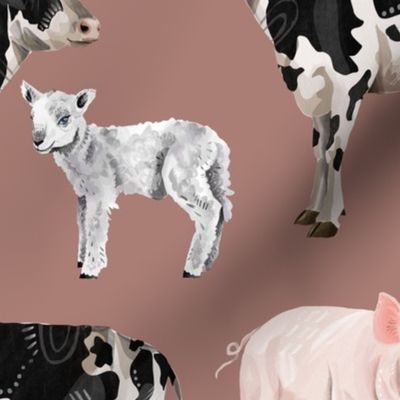 Farm Pals - Cow Pig Lamb - Dusty Pink (Medium)