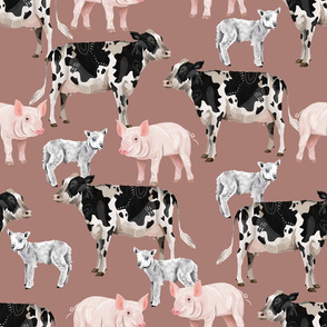 Farm Pals - Cow Pig Lamb - Dusty Pink (Medium)