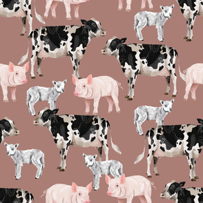 Farm Pals - Cow Pig Lamb - Dusty Pink (Large)