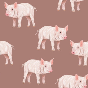This Little Piggy - Pigs on Dusty Pink (Medium)