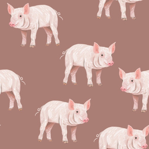This Little Piggy - Pigs on Dusty Pink (Large)