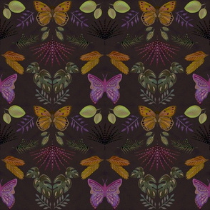 Tropical butterflies bright on dark (small