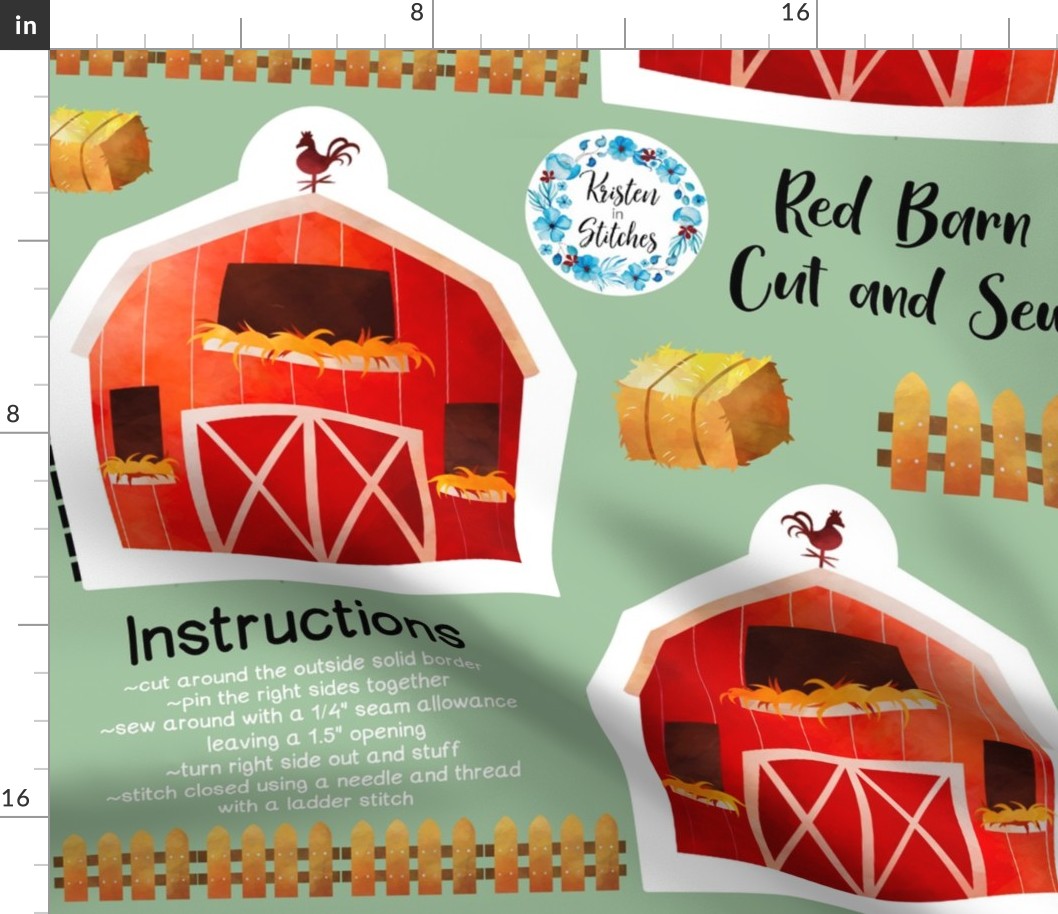 Small Red Barn Cut and Sew - Fat Quarter Easy Cut and Sew Stuffie