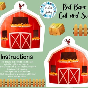 Large Red Barn Cut and Sew - One Yard Panel Easy DIY Stuffie Project