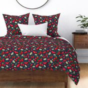 Large Scale Red Cherries on Navy