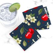 Large Scale Life is Sweet Cherries on Navy Background
