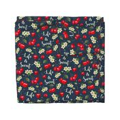 Large Scale Life is Sweet Cherries on Navy Background