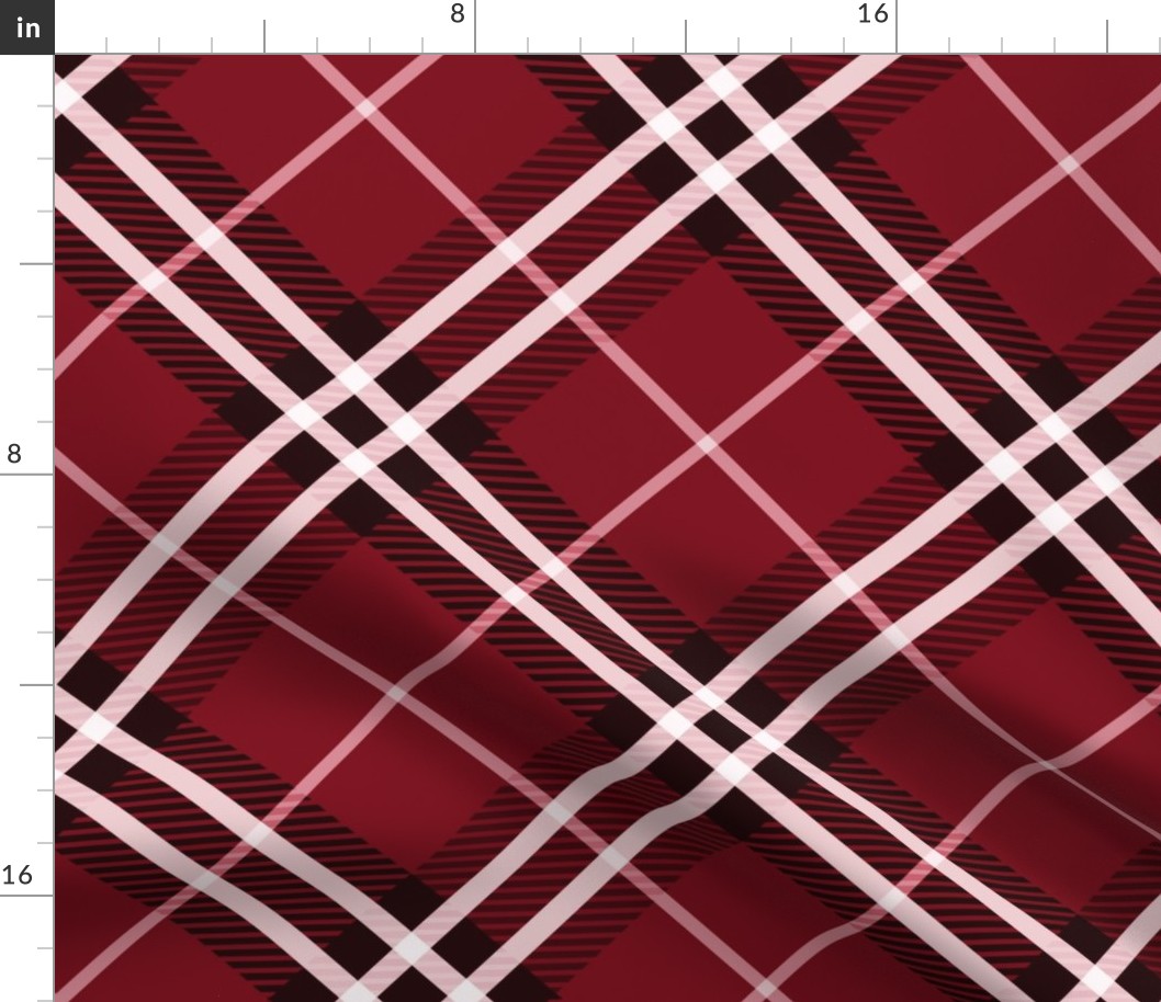 Large Scale Tartan Plaid - Cranberry or Cherry Red Pink White
