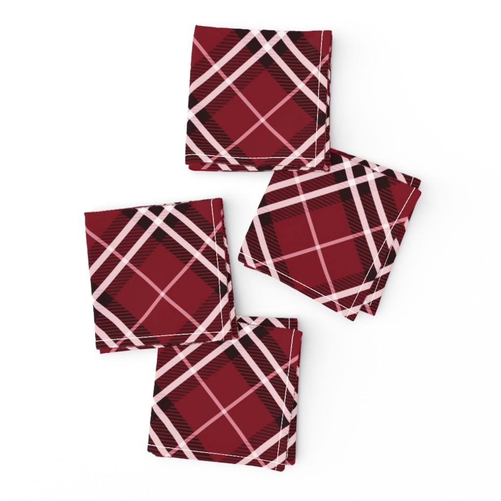 Medium Scale Tartan Plaid - Cranberry or Cherry Red Pink White