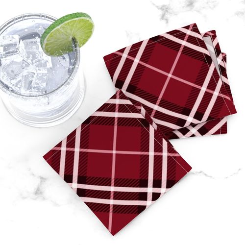 Medium Scale Tartan Plaid - Cranberry or Cherry Red Pink White