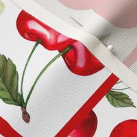 Large 27x18 Fat Quarter Panel Life is Sweet Cherries on White For Tea Towel or Wall Art Hanging