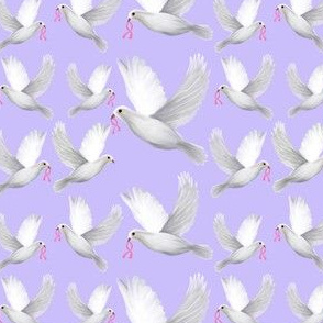 Pink ribbon doves on lilac