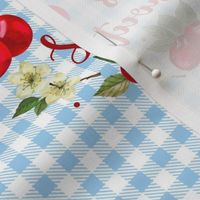 6" Circle Panel Life is Sweet Cherries on Blue Gingham for Embroidery Hoop Potholder Quilt Square or Wall Art