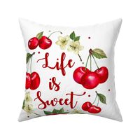 18x18 Panel Life is Sweet Cherries for DIY Throw Pillow or Cushion Cover