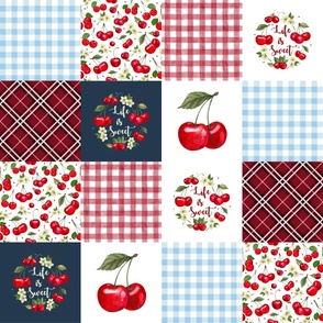 Bigger Scale Patchwork 6" Squares Life is Sweet Cherries for Cheater Quilt or Blanket