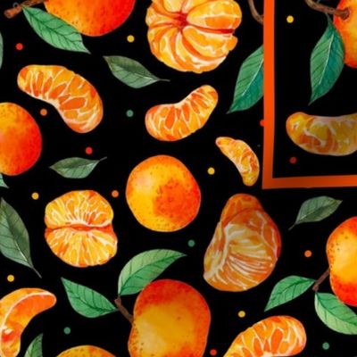 Large 27x18 Fat Quarter Panel Whatever You Are Be a Good One Mandarin Orange Clementines on Black For Tea Towel or Wall Art Hanging