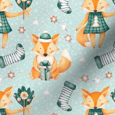 Medium Scale Christmas Fox in Minty Green
