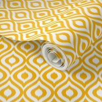 Large Scale Ikat Ogee - Golden Yellow on White