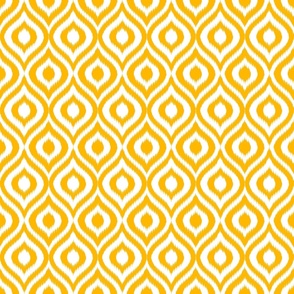 Large Scale Ikat Ogee - Golden Yellow on White