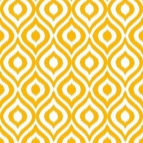 Medium Scale Ikat Ogee - Golden Yellow on White