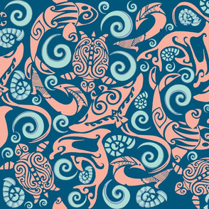 Ocean Tribal Elements Paddleboard Design Coral Background scheme