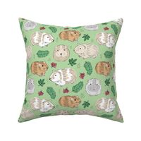 Cute hand drawn guinea pig friends garden leaves sweet wild pets for kids mint green beige gray neutral