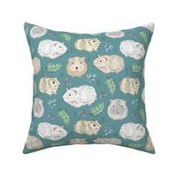 Cute hand drawn guinea pig friends garden leaves sweet wild pets for kids stone blue green boys