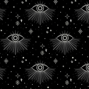 Intergalactic Eyes and Stars on black - large