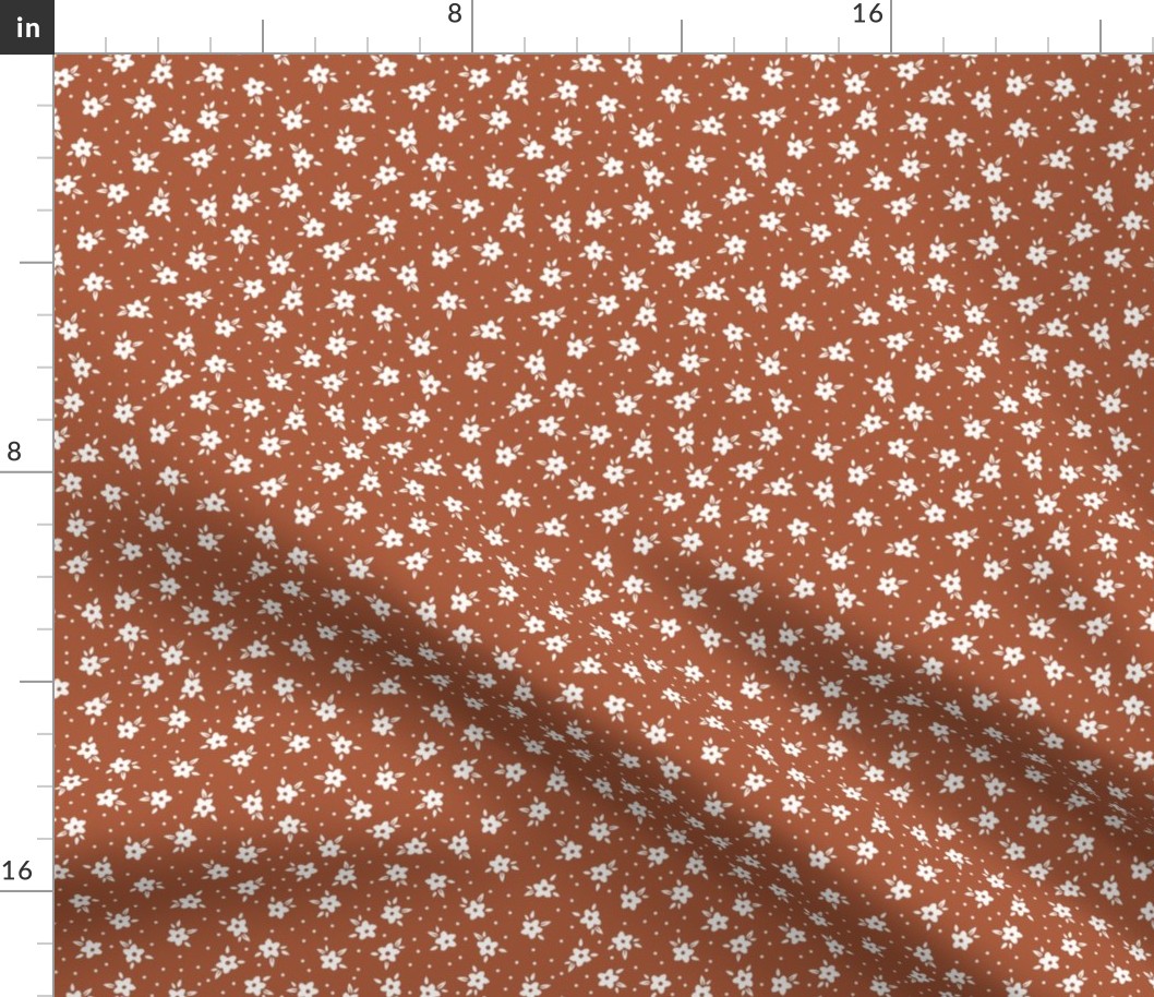 Dainty Vintage Floral - rust brown - tiny scale