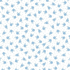 Dainty Vintage Floral - white blue - small scale