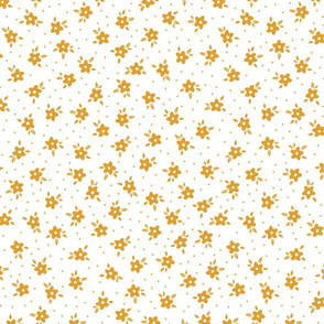Dainty Vintage Floral - white mustard yellow - small scale