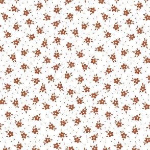 Dainty Vintage Floral - white rust brown - small scale